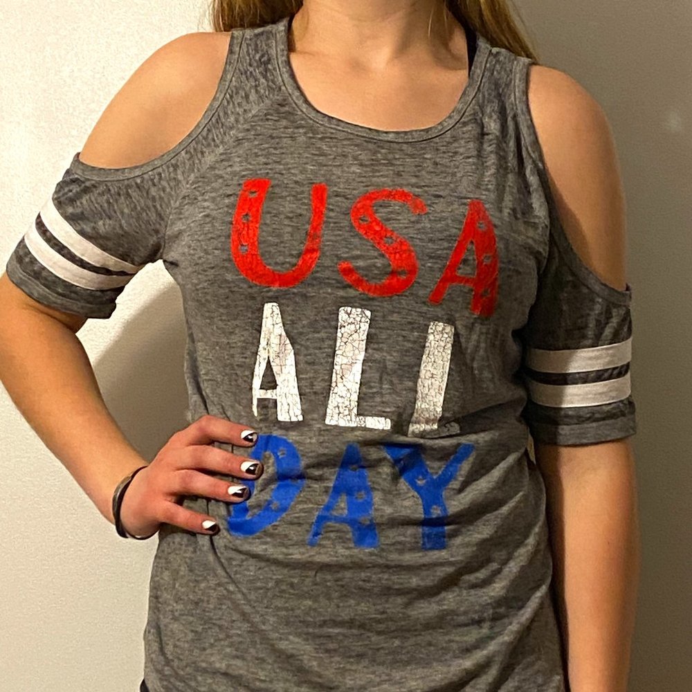 Cold Shoulder Patriotic  shirt